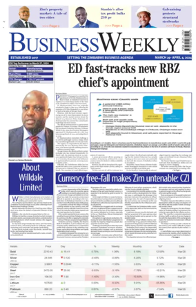 Cover of Business Weekly (Zimbabwe)