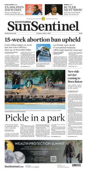 Cover of Sun Sentinel Palm Beach Edition