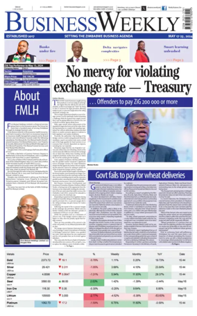 Cover of Business Weekly (Zimbabwe)