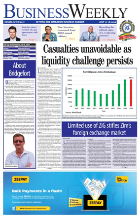 Cover of Business Weekly (Zimbabwe)