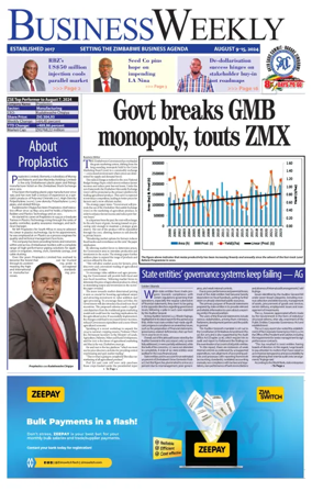 Cover of Business Weekly (Zimbabwe)