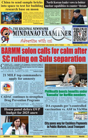 Cover of The Mindanao Examiner Regional Newspaper