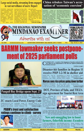 Cover of The Mindanao Examiner Regional Newspaper