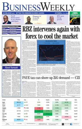 Cover of Business Weekly (Zimbabwe)