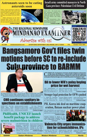 Cover of The Mindanao Examiner Regional Newspaper