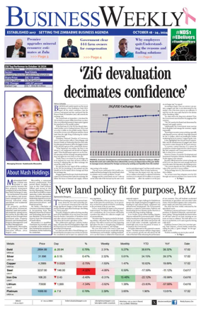 Cover of Business Weekly (Zimbabwe)