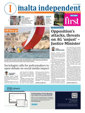 Cover of The Malta Independent on Sunday