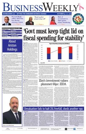 Cover of Business Weekly (Zimbabwe)