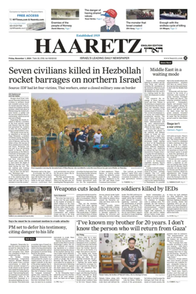 Cover of Haaretz english edition (Friday)