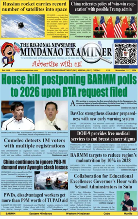 Cover of The Mindanao Examiner Regional Newspaper