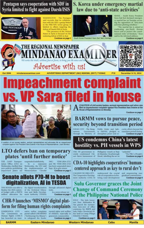 Cover of The Mindanao Examiner Regional Newspaper