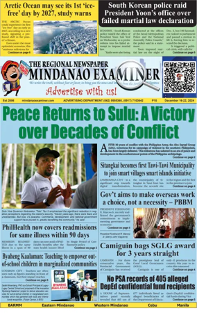 Cover of The Mindanao Examiner Regional Newspaper