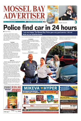 Cover of Mossel Bay Advertiser