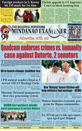 Cover of The Mindanao Examiner Regional Newspaper