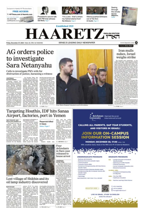 Cover of Haaretz english edition (Friday)