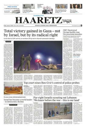 Cover of Haaretz english edition (Friday)
