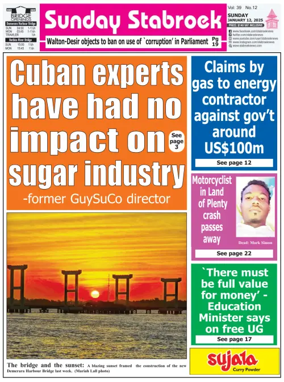 Cover of Stabroek News Sunday