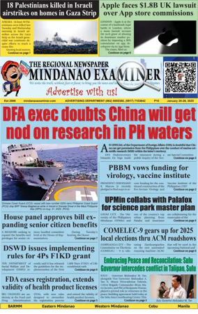 Cover of The Mindanao Examiner Regional Newspaper