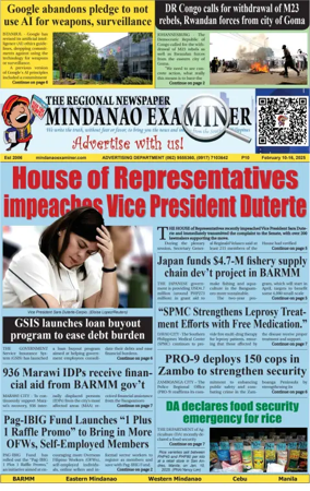 Cover of The Mindanao Examiner Regional Newspaper
