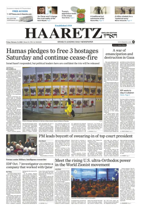 Cover of Haaretz english edition (Friday)