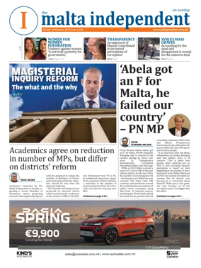 Cover of The Malta Independent on Sunday