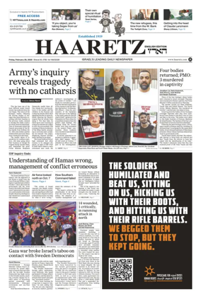 Cover of Haaretz english edition (Friday)