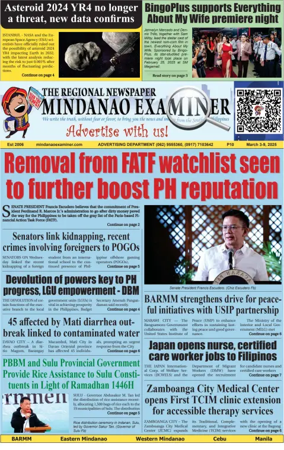 Cover of The Mindanao Examiner Regional Newspaper