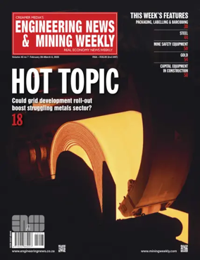 Cover of Engineering News and Mining Weekly