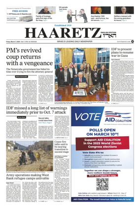 Cover of Haaretz english edition (Friday)