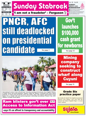 Cover of Stabroek News Sunday
