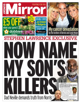 Cover of Sunday Mirror (Northern Ireland)