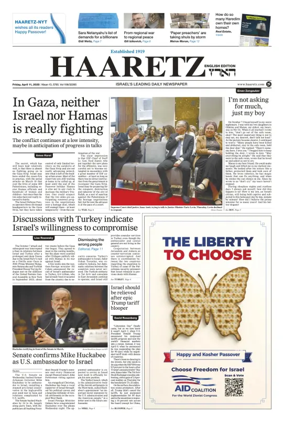 Cover of Haaretz english edition (Friday)