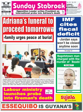 Cover of Stabroek News Sunday