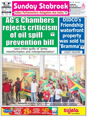 Cover of Stabroek News Sunday