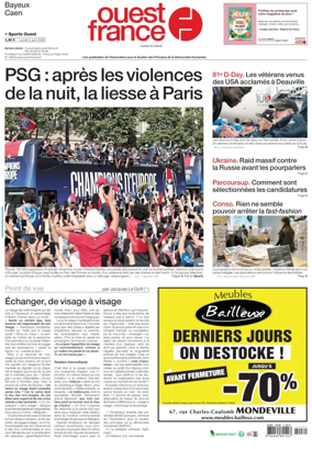 Cover of Ouest France (Bayeux / Caen)
