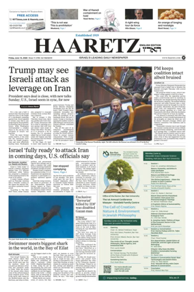 Cover of Haaretz english edition (Friday)