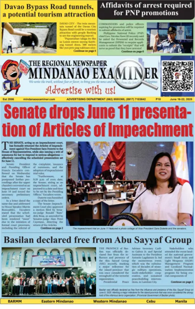 Cover of The Mindanao Examiner Regional Newspaper