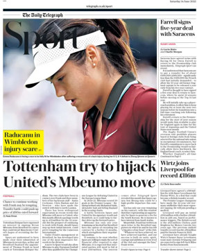 Cover of The Daily Telegraph - Sport Saturday