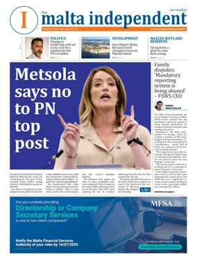 Cover of The Malta Independent on Sunday