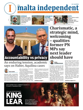 Cover of The Malta Independent on Sunday