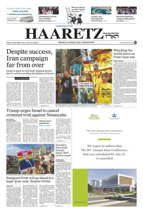 Cover of Haaretz english edition (Friday)