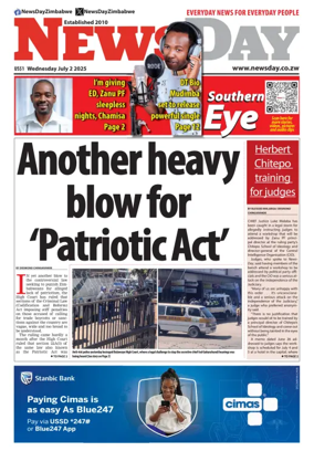 Cover of Newsday (Zimbabwe)