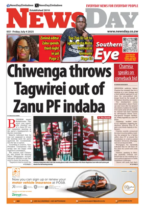 Cover of Newsday (Zimbabwe)