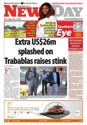Cover of Newsday (Zimbabwe)