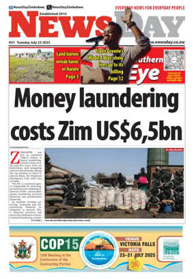 Cover of Newsday (Zimbabwe)