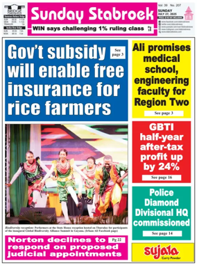 Cover of Stabroek News Sunday