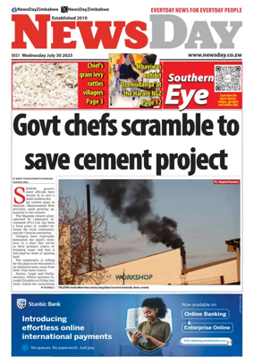 Cover of Newsday (Zimbabwe)