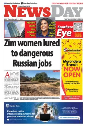 Cover of Newsday (Zimbabwe)