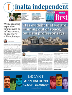 Cover of The Malta Independent on Sunday