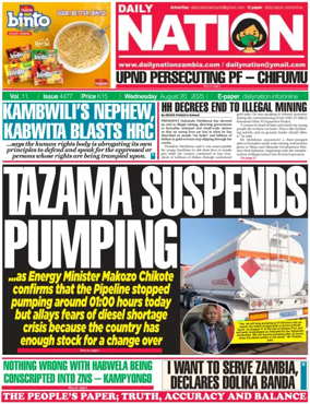 Cover of Daily Nation Newspaper